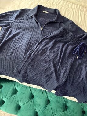 Navy Textured Two-Piece Set